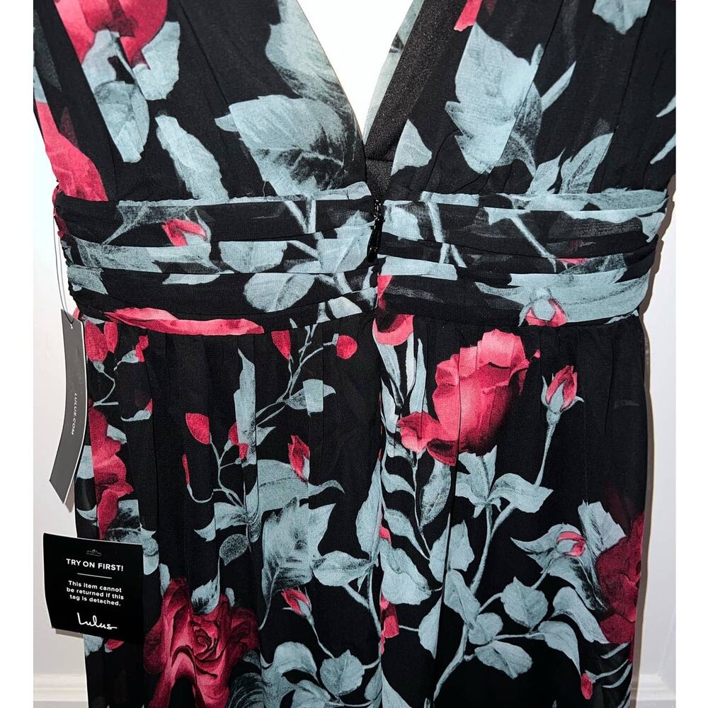New Lulu's Queen of Hearts Black Rose Midi Dress size XS - Picture 5 of 8